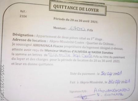 Quittance corrigé sous modèle soumis